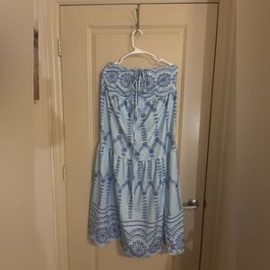 Blue Strapless Embroidered Dress